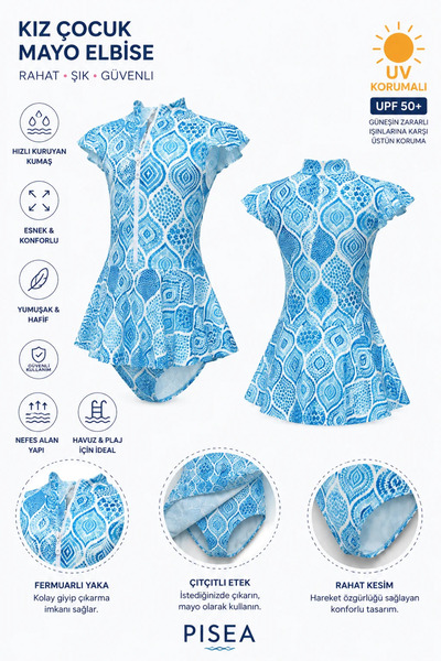 pistyle Girl's Swim Top Swimsuit and Skirt 2-Piece +40 Factor Sun Uv Dried. T...