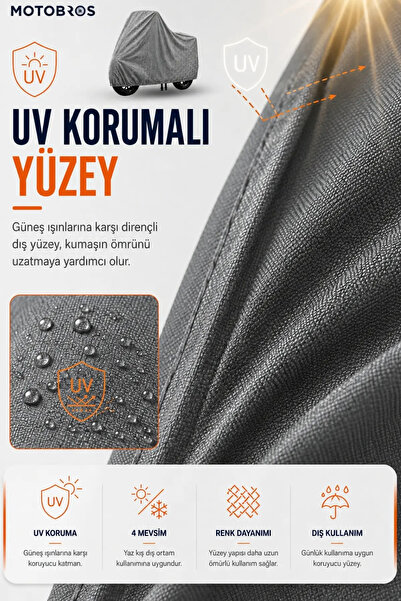 Motobros Motosiklet Brandası Motor Brandası Honda PCX Uyumlu ThermoGuard-X Gri Su Geçirmez UV Korumalı Motor Örtüsü