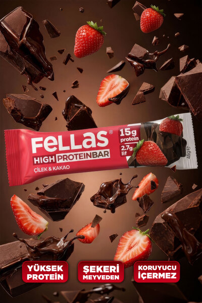 Fellas Yüksek Protein Bar - Çilekli (45 g) x 12 Adet