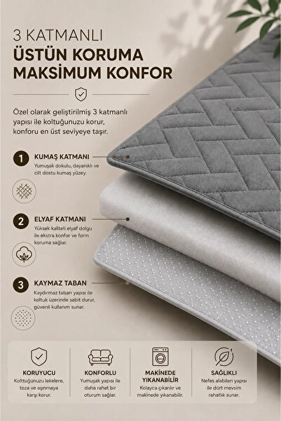 vivamia 3 Parça Kaymaz Taban Kapitone 3'lü Koltuk Örtüsü Çekyat Kanepe Seti 90x200