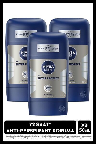 NIVEA MEN Erkek Stick Deodorant Silver Protect 50ml, 72 Saat Anti-perspirant ...