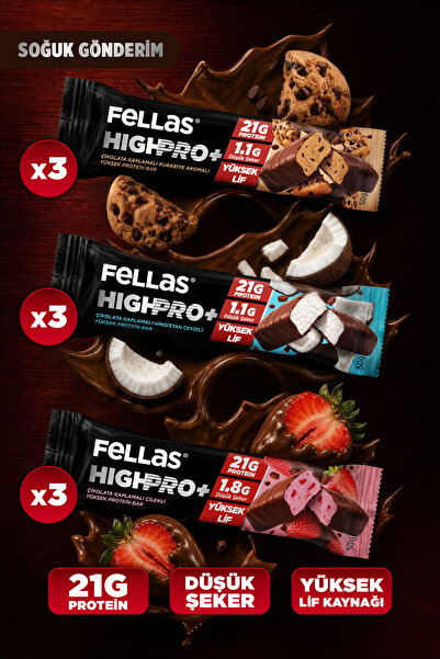 Fellas Çikolata Kaplı HighPro+ Protein Bar 50gr Karma Kutu (3 x 3)