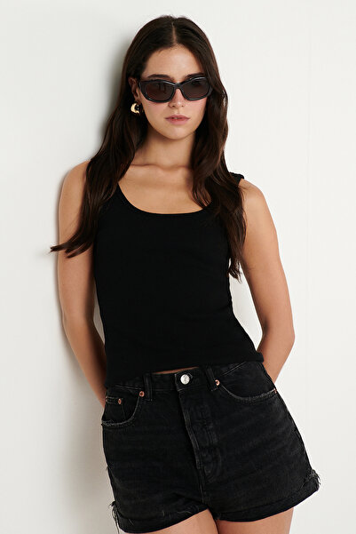 AC&Co / Altınyıldız Classics Black Cotton Camisole Soft Textured Slim Fit Tig...