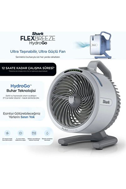 Shark Taşınabilir Buharlı Mini Fan Açık Gri, Kablosuz Şarjlı, 5 Hızlı, 150 ml...