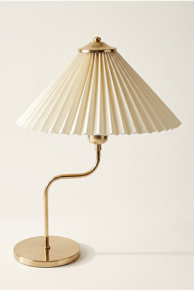 Vinner Modern Michigan Gold Kaplama Metal Abajur – Krem Kırma Kumaş – 31-45 cm