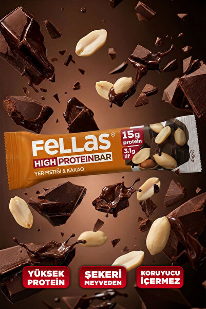 Fellas Yüksek Protein Bar - Yer Fıstıklı ve Kakaolu (45 g) x 12 Adet
