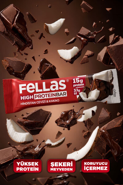 Fellas Yüksek Protein Bar - Hindistan Cevizli ve Kakaolu (45 g) x 12 Adet