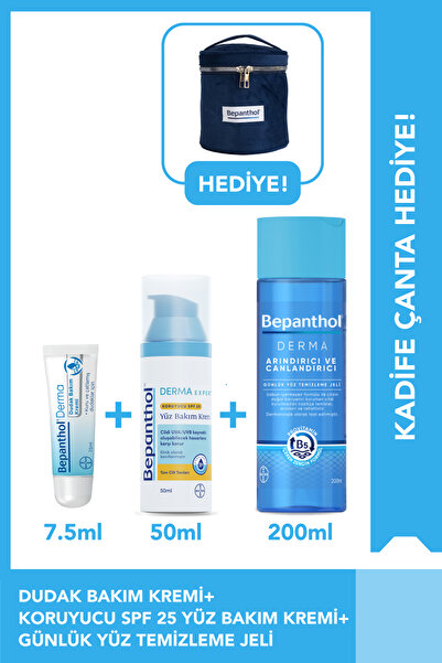 Bepanthol Spf Yüz Bakım Kremi 50ml Temizleme Jeli 200ml Dudak Kremi 7.5ml Kad...