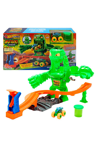 ® Monster Trucks MUTANT KAOSU™ CANAVARLA MÜCADELE Oyun seti, oyuncak kamyon ve Slime™ JMK90