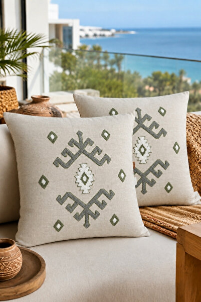 Decomia Home Set de huse de pernă din amestec de in, brodate cu tufting moder...