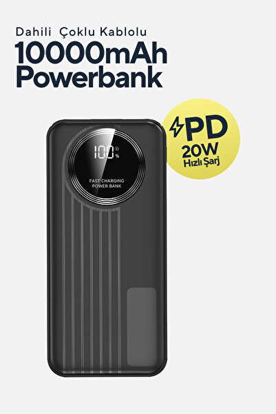 S-LINK IP-G210 10000mAh PD20W+QC3.0 Dahili Kablolu Siyah LCD Taşınabilir Pil ...