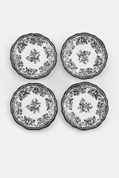 TRENDYOLMİLLA HOME 4-teiliges Vintage-Blumenmuster-Porzellan-Kuchenset Schwar...