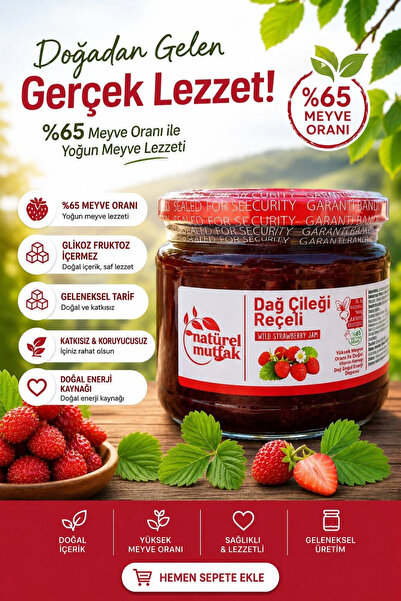 Natürel Mutfak Dağ Çileği Reçeli+Hanifta Reçeli 350 Gr Geleneksel+Glikoz+Fruk...