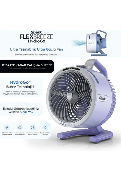 Shark Taşınabilir Buharlı Mini Fan Lila, Şarjlı Kablosuz, 5 Hızlı, 150 ml Haz...