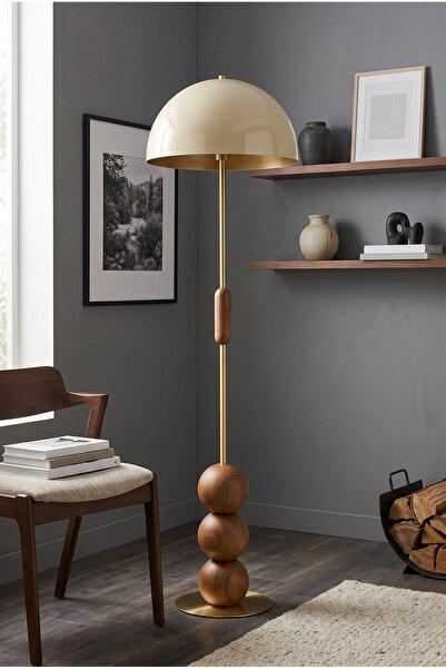 Vinner Krem Lambader Retro Tasarım Ahşap Detaylı Metal Gövdeli Modern Dekorat...