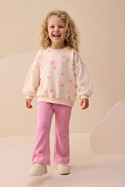 Minipodyum Girl's Top and Bottom Set with Spanish Flare and Heart Print, Tull...