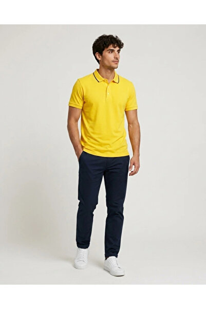 Gelsomino Erkek Sarı Polo Yaka Kısa Kollu Regular Fit Pike Örme Yazlık Spor T...