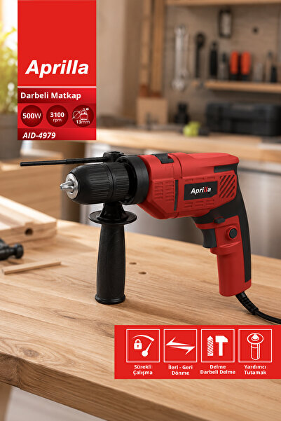 Aprilla Aıd-4979 Profesyonel Darbeli Matkap – 500W, 0-49000 Darbe/Dk, Yan Kul...