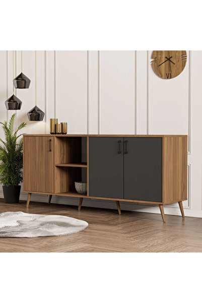 Mezza 1620 Exxen 180 Cm (AHŞAP AYAKLİ) Modern Konsol Ürgüp Antrasit