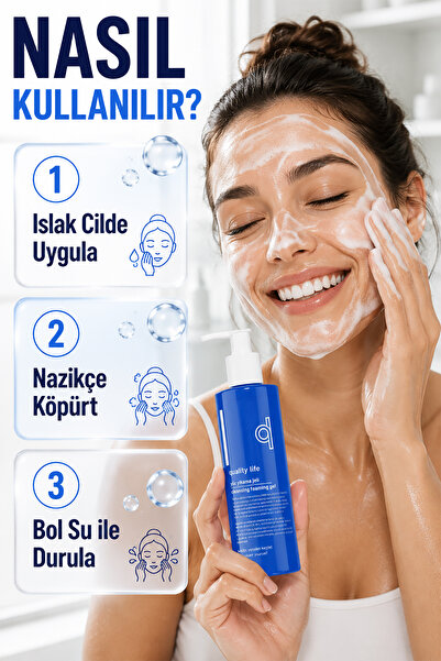 Quality Life Yüz Temizleme Jeli 400 ML Yağlı Karma Ciltler İçin Sivilce Ve Akne Karşıtı Siyah Nokta Yıkama Jeli