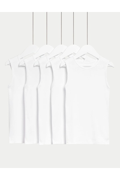 Marks & Spencer Pachet de 5 maiouri simple din bumbac pur (2-14 ani)