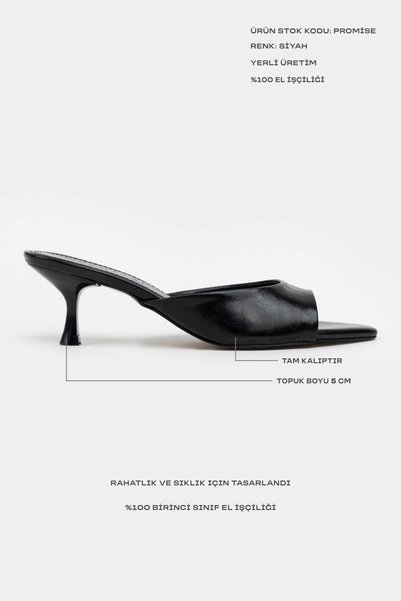 NİŞANTAŞI SHOES Promise Black Raschel Rustic Patterned Pointed Toe Women's Thin Heeled Slippers