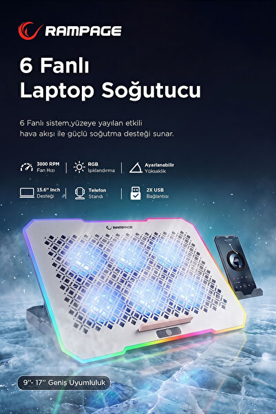 Rampage S48 Freez Rgb 6 Fan Telefon Tutuculu 15.6 Inç Notebook Laptop Soğutuc...