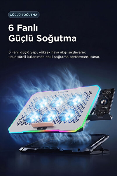 Rampage S48 Freez Rgb 6 Fan Telefon Tutuculu 15.6 Inç Notebook Laptop Soğutuc...