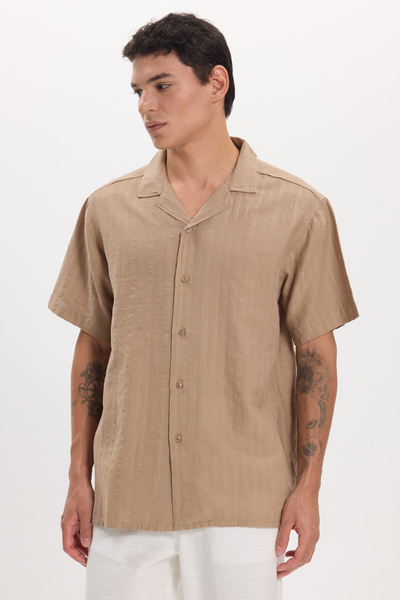 Tudors Men's Oversize Wide Cut 100% Cotton Striped Short Sleeve Lapel Collar ...
