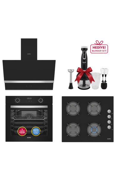 Simfer 10 Fonksiyon Airfry Siyah Digital Ankastre Set ( Fırın + Ocak + Davlum...