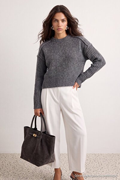 Trendyol Kollektion Anthrazitfarbener, weich strukturierter Wollpullover mit ...