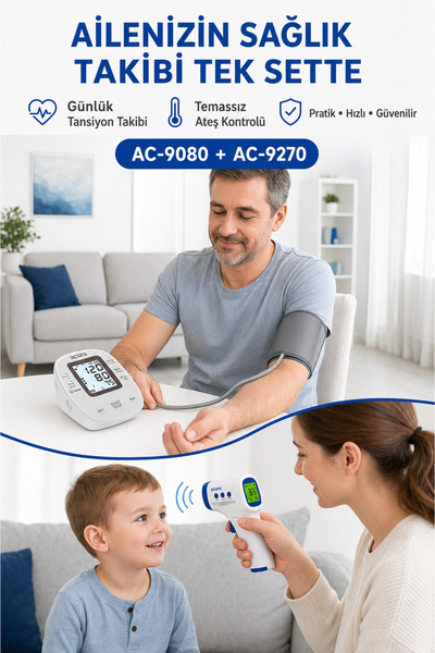 Acura Evde Sağlık Seti, AC-9080 Koldan Tansiyon Aleti + AC-9270 Temassız Ateş Ölçer