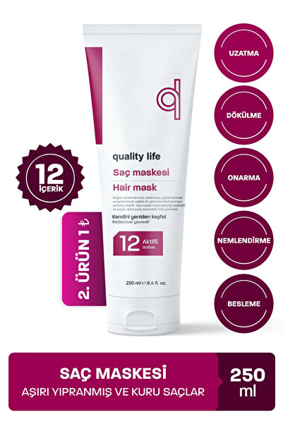 Quality Life 12 Aktifli Saç Bakım Maskesi Yanmış Yıpranmış Kuru Saçlar İçin N...