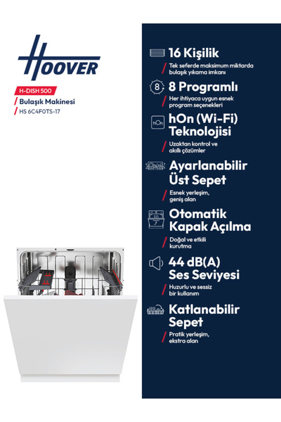 Hoover HS 6C4F0TS-17 8 Programlı Wi-fi Bağlantılı Tam Ankastre Bulaşık Makinesi
