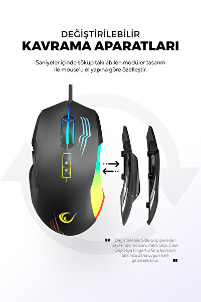 Rampage SMX-G38 CLAW Usb 7 Makro Tuşlu RGB 12800 DPI Gaming Oyuncu Mouse