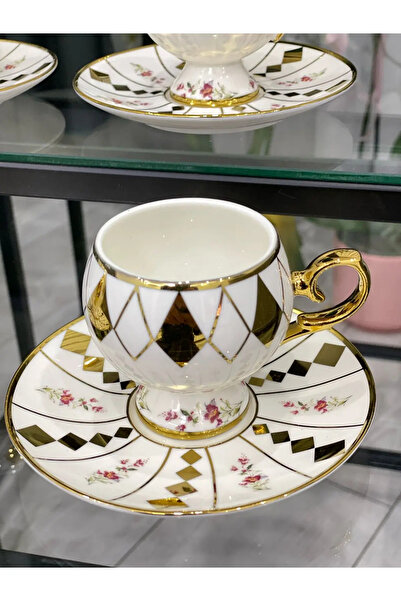 Ulus Home Asil Dokunuş Yeni Pembeli 6 Kişilik Kahve Fincan Takımı 90 ml pembe