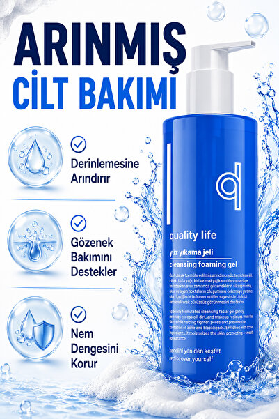Quality Life Yüz Temizleme Jeli 400 ML Yağlı Karma Ciltler İçin Sivilce Ve Akne Karşıtı Siyah Nokta Yıkama Jeli