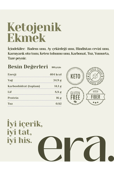 Era Gurme Ketojenik, Glutensiz Ekmek (400-450 g)