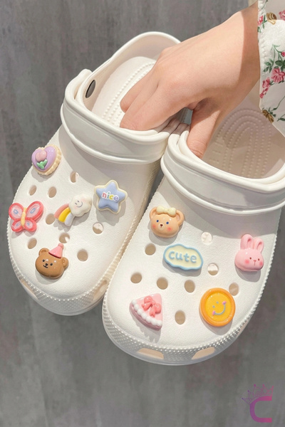 Cinderella 10'lu Cute Tavşan Ayı Kedi Yıldız Gökkuşağı Çiçek Terlik Süsü Jibb...