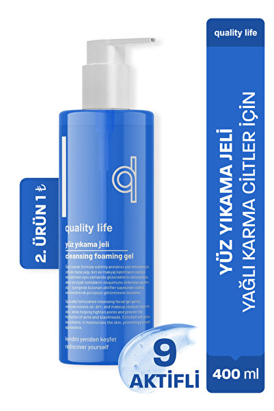Quality Life Yüz Temizleme Jeli 400 ML Yağlı Karma Ciltler İçin Sivilce Ve Ak...
