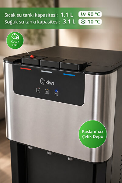 Kiwi Su Sebili Gizli Damacanalı ( Sıcak -Soğuk -Ilık ) Kwp-8555 Siyah