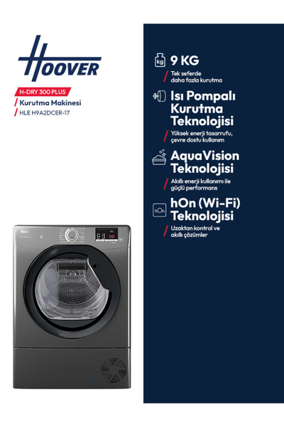 Hoover HLE H9A2DCER-17 9 kg Wi-Fi  Bağlantılı Isı Pompalı Kurutma Makinesi