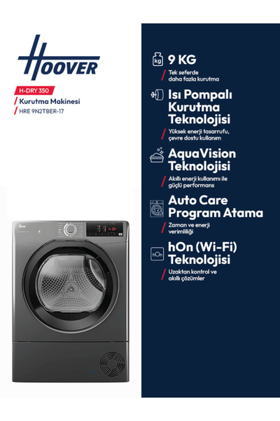 Hoover HRE 9N2TBER-17 9 kg Wi-Fi Bağlantılı  Isı Pompalı Kurutma Makinesi