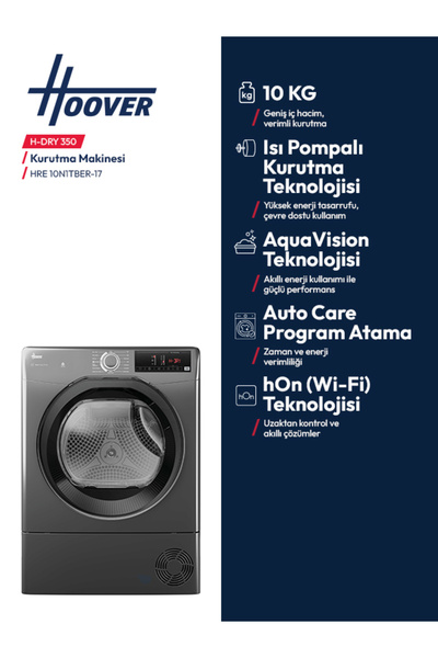 Hoover HRE 10N1TBER-17 10 kg Wi-Fi Bağlantılı Isı Pompalı Kurutma Makinesi