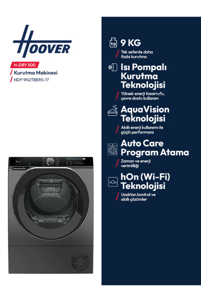 Hoover NDP 9N2TBERS-17 9 kg Wi-Fi Bağlantılı Isı Pompalı Kurutma Makinesi