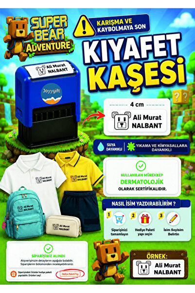 Joyygift SUPER BEAR ADVENTURE KIYAFET KAŞESİ KREŞ, ANAOKULU, İLKOKUL EŞYA KAR...