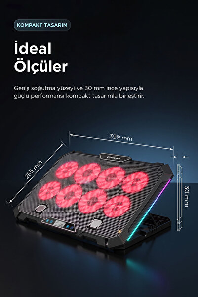 Rampage S51 Icevolt Siyah RGB Işıklı 8 Fanlı LCD Göstergeli 16'' ve Altı 2 Adet Usb Notebook Soğutucu