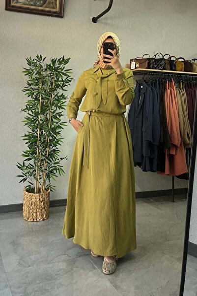 Tığ Triko Keten Etekli Takım Olive