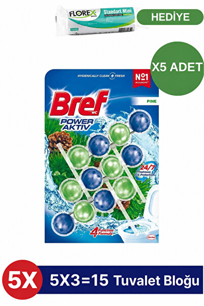 Bref Power Aktiv Çam Triopac Tuvalet Bloğu X5 ADET + Çöp Poşeti Hediye