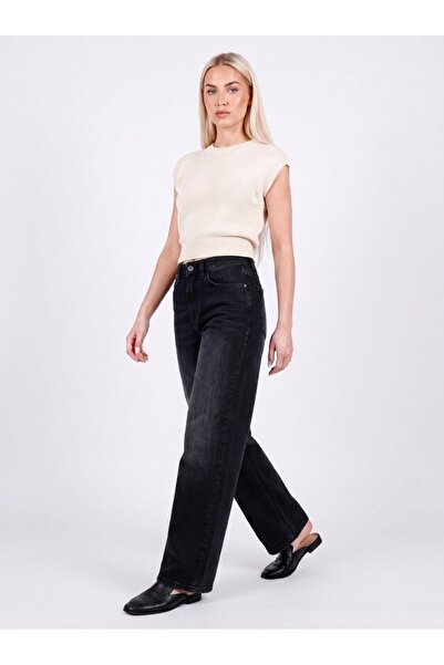 Anthracite Women's Wide Leg Jean High Waist Palazzo Lycra Stretchy Jeans Jessica-2046